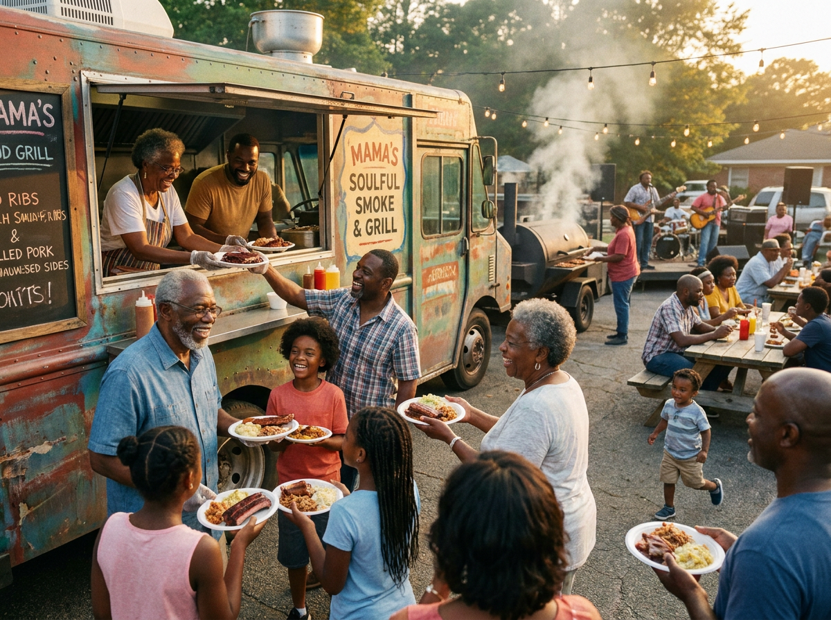 Walk Baby Love BBQ family at the food truck